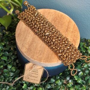 Intricately Woven Gold Beaded Bracelet
